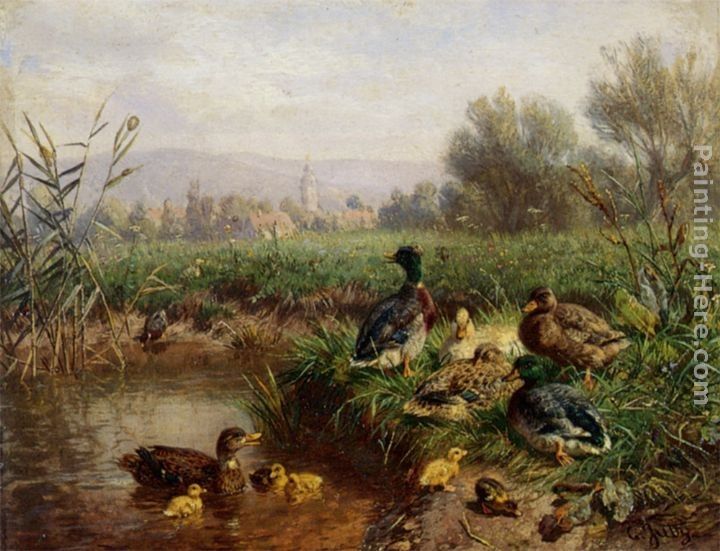 Carl Jutz Ducks by a Pond